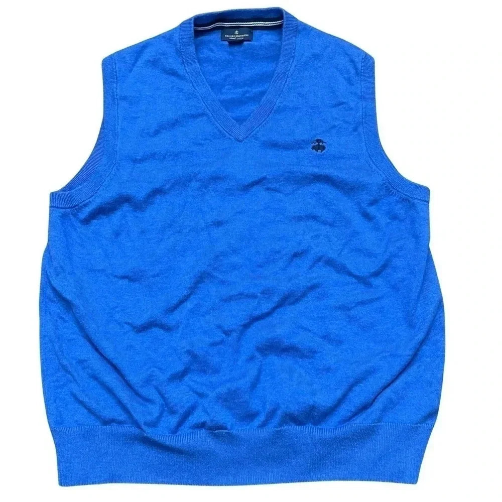 Men’s cobalt blue Brooks Brothers supima cotton sweater vest. Large.